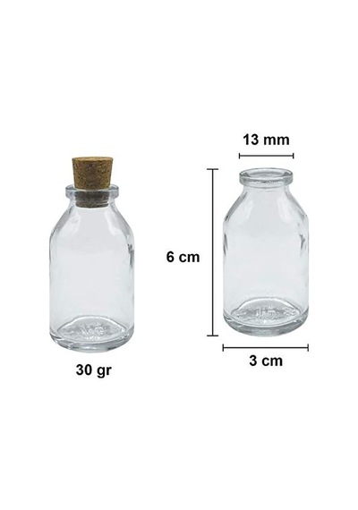 Şeffaf 25 Ml / 25 Cc Mantar Tıpalı Boş Cam Şişe 12 Adet