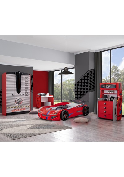 Setaymobilya Sports Çocuk Odası, Merso Araba Dolap Masa Şifonyer - Kırmızı