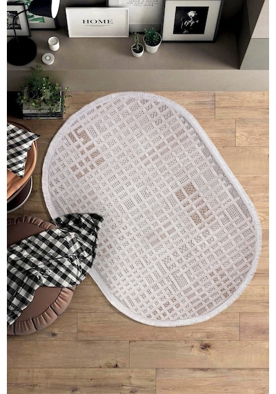 Enti Bonn 8809 Bej Oval Iskandinav Halı Salon Halısı Kesme Halı Yolluk Bej
