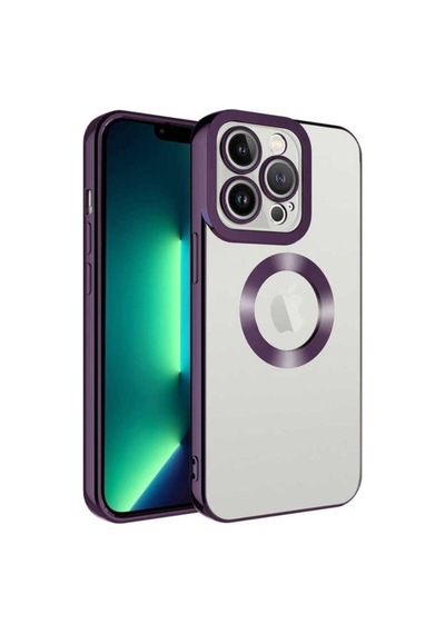 Apple Uyumlu iPhone 14 Pro Kılıf Kamera Korumalı Logo Gösteren Zore Omega Kapak Derin Mor