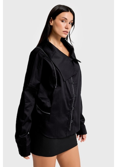 Itsbasic Kadın Siyah Renk Oversize Özel Tasarım Gömlek