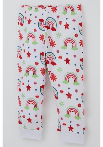 Breeze Kız Bebek Pijama Takımı Gökkuşağı Masalı Çiçek Desenli 4 Ay-1 Yaş, Beyaz Beyaz