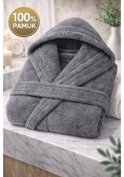 İqon %100 Pamuk Unisex Banyo Bornozu Düz Antrasit