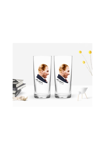 Bk Home Renkli Baskılı Atatürk Temalı İkili Rakı Bardağı Seti-11