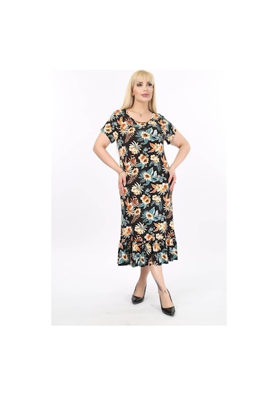 Elegance Desenli Büyük Beden Elbise 30A-2093 Siyah
