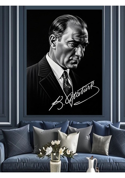 Ahşap Tablo Siyah Takımlı Atatürk Portresi