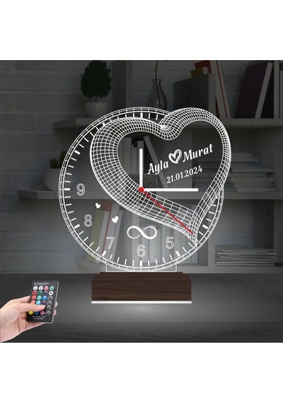 Luvivia Sevgiliye Hediye Kalp Sonsuzluk Yıldönümü V4 Kişiye Özel Saatli 3d Lamba - Masa Gece Lambası