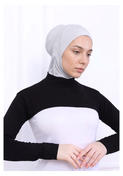 Alivascarf Balıkçı Yaka Boyunluklu Kolluk Siyah - Likralı Dik Yakalı Kadın Body Tesettür Crop Bolero