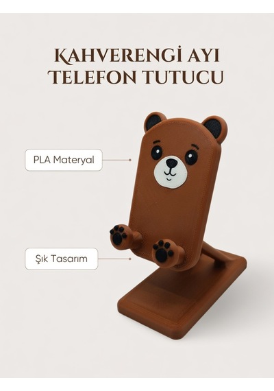 Pati Ve Ayı Tasarımlı Sevimli Telefon Standı - Kahverengi - Çocuklara/hayvanseverlere