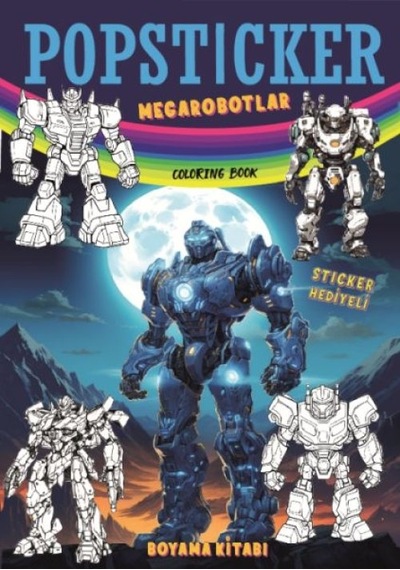Megarobotlar Boyama Kitabı Popsticker - Ybve-665499