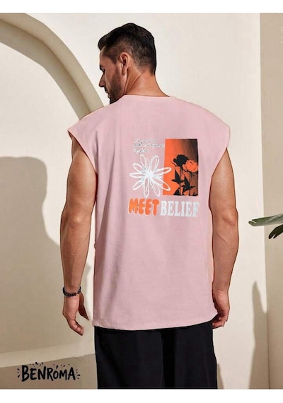 Meet Belıef Baskılı Kolsuz Tişört Pembe