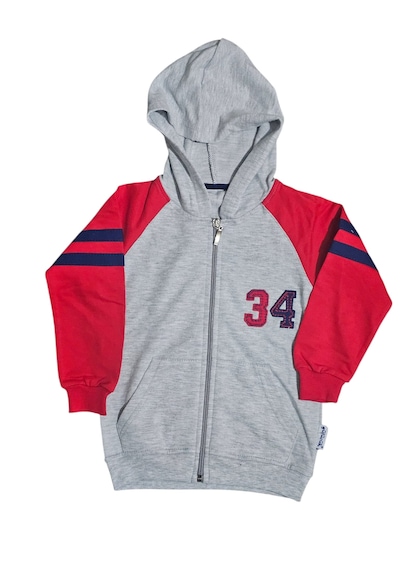 Ela Erkek Çocuk Mevsimlik Kapşonlu Penye Sweatshirt Gri - Kırmızı
