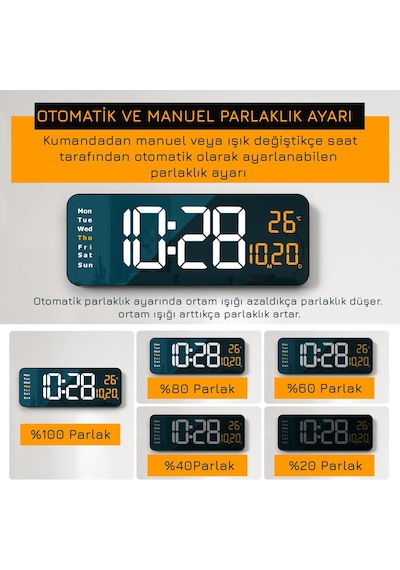 Upway Kumandalı Büyük Hd Led Ekranlı Dijital Masa Duvar Saati Elektronik Saat Sıcaklık Tarih Turuncu Siyah