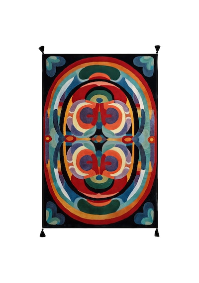 Artevo 05 Renkli Püsküllü Siyah Soyut Desenli Halı Modern Mutfak Koridor Oturma Odası Salon Halısı Renkli K