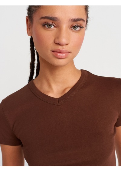 Dilvin 31673 V Yaka T-shirt-açık Kahve Açık Kahve