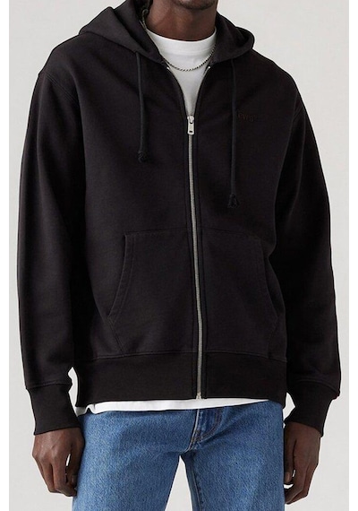 Levi's Kapüşon Yaka Siyah Erkek Relaxed Sweatshirt Fermuarlı Hırka - A9265-0000 Siyah