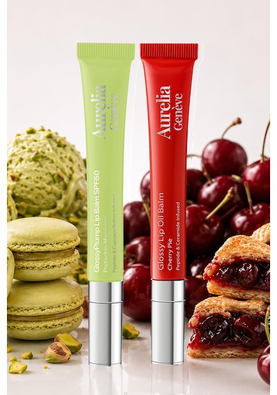 Layering Lip Flavor Edit - Güneşten Koruyucu & Dolgunlaştırıcı, Nemlendirici Etkili İkili Lip Balm Seti Kiraz Kırmızı & Altın Işıltılı Şeffaf