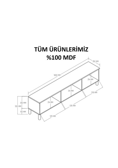 Ece Bohem Tamamı Mdf Tv Ünitesi 180 Cm Safir Meşe Beyaz