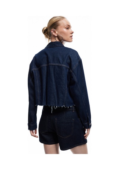 Koton Pamuklu Normal Bel Asimetrik Kesim Düğmeli Denim Şort Etek Koyu İndigo 7wal70002md