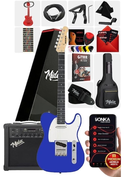 Midex Tlx-50bl-25amp Tele Kasa Maple Klavye 2 Single-coil 25w Amfili Elektro Gitar