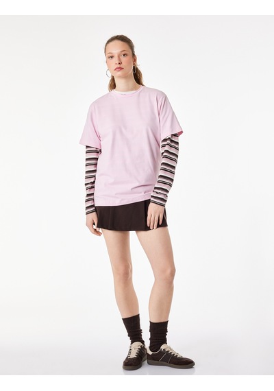 Koton Pamuklu Kısa Kollu Bisiklet Yaka Oversize Basic Tişört Pembe 6sak50170ek Gül