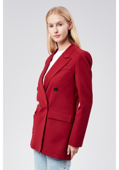 Bordo Regular Astarlı Kruvaze Kapama Dokuma Oversize Blazer Ceket 001
