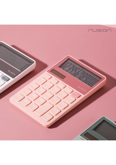 Nusign Hesap Makinesi &zımba & Makas Kırtasiye Seti - Pembe
