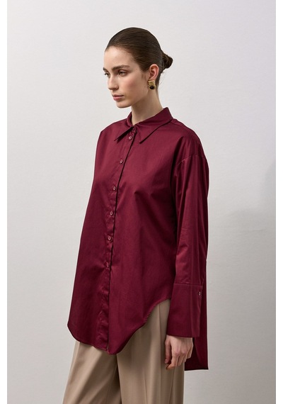 Molene Bordo Pamuklu Arkası Pile Detaylı Regular Fit Gömlek