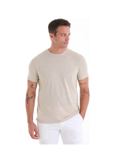 Hatemoğlu Taş Regular Fit Düz Bisiklet Yaka Keten Tişört 35102024c007 Taş