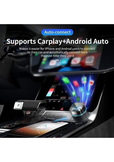 Tr Wireless Carplay Android Auto Adaptörü Usb-a Girişli Kablosuz Araç Bağlantı Aparatı Plug And Play Kolay Kurulu