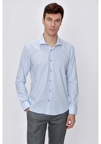 MORVEN  Erkek Buz Mavisi Basic Slim Fit Dar Kesim Gömlek Mavi