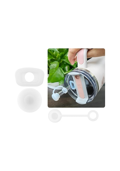 Quencher Uyumlu 3 Lü Silikon Set Sızdırmaz Tıpa, Pipet Koruyucu Ve Taban Kılıfı Beyaz