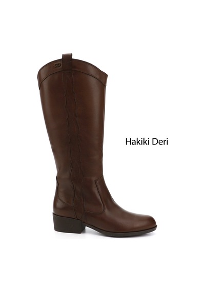 Gönderi(R) Kadın Kahve Antik Fermuarlı Kalın Topuklu Hakiki Deri Kovboy Çizme Dkzc61347538 Kahverengi