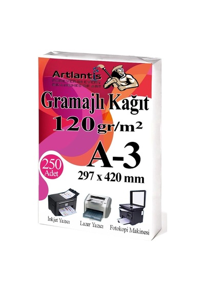 A3 Gramajlı Fotokopi Kağıdı 250 Adet 120 Gr Sertifika Kağıdı Kalın Kağıt Baskı Tüm Yazıcılara Uyumlu 29.7x42cm Ofis Büro