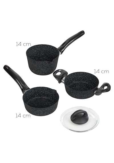 Porsima 4398 4 Parça Kaçerola Sosluk Sütlük Mini Granit Tencere Sahan Seti Siyah 14cm siyah