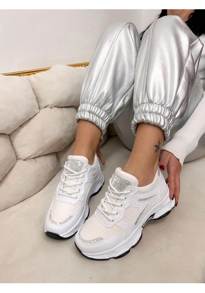Erva'nın Butiği Beyaz Cilt Leo Leopar Detaylı Kadın Bağcıklı Sneakers-5202