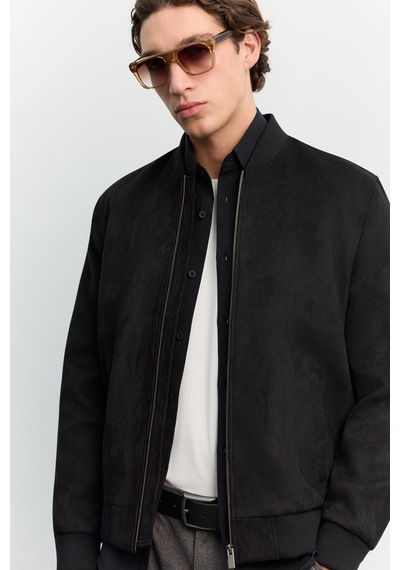 Avva Erkek Siyah Bomber Yaka Süet Dokulu Mevsimlik Comfort Fit Mont B006045