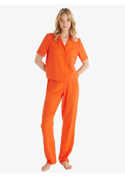 Blackspade Kadın Premium Ekovero Kısa Kol Önden Düğmeli Mercan Pijama Takımı C3t3n5o06 Mercan