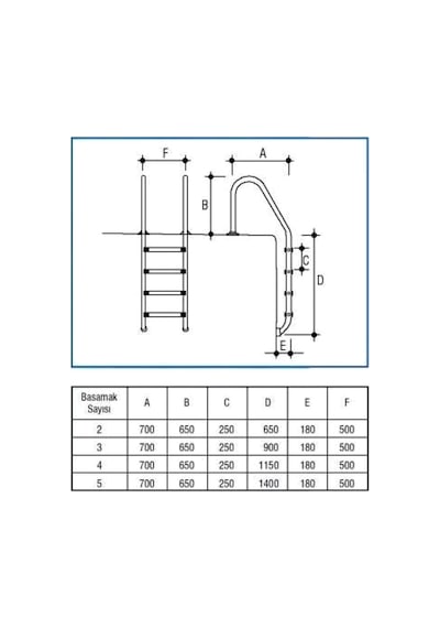 Havuz Merdiveni Standart Model 304 Kalite - 3 Basamak