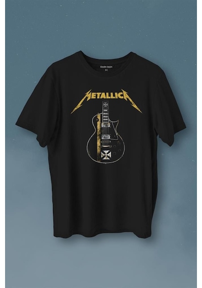Metallica Iron Cross Gitar Baskılı Tişört Unisex T-shirt 001