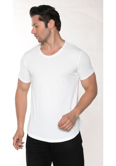 Black Horn Erkek Geniş Yaka %100 Pamuk Salaş T-shirt KIRIK BEYAZ