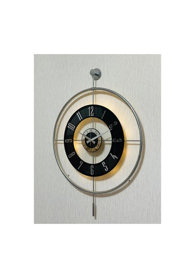 Pey Aksesuar Metal Camlı Duvar Saati Krom Toz Boya 60x80cm Büyük Boy Işıklı Gerçek Cam Duvar Saati Modern Tasarım M61-kromgrı-şeffaf-siyah-gümüş