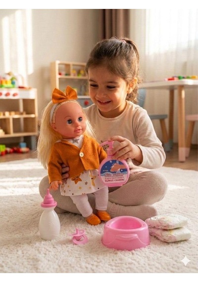 Mila Altını Islatan Konuşan 34 Cm Bebek Bakımı Eğitici Aksesuarlı Oyun Seti Turuncu