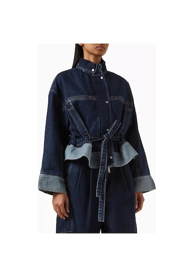 3.1 Phillip Lim Kemerli Boxy Denim Ceket, Peplum Detaylı, Oversize Kesim Lacivert