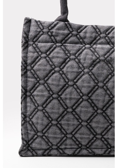 İcone Bag Kapitone Desenli Denim Kadın Çanta, Kot Kadın Çanta, El, Kol Ve Omuz Kadın Çantası Yıkamalı Kot Antrasit