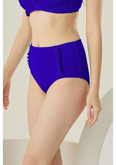 Loya Kadın Saks Mavi Yanları Fırfırlı Yüksel Bel Tek Alt Bikini Saks Mavi