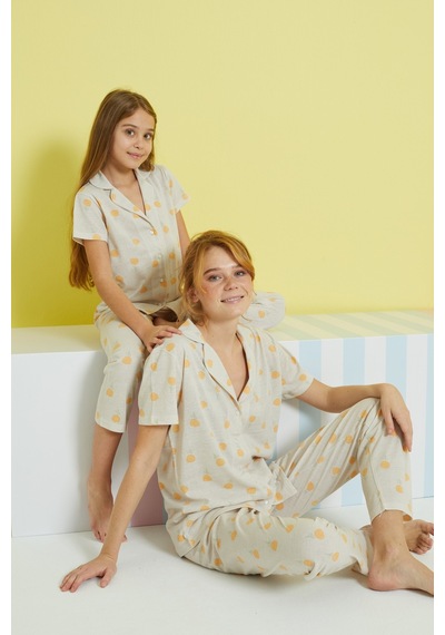 Siyah İnci Örme Düğmeli Pijama Takım 24108019 Çok Renkli