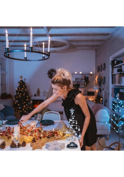 Vıp Kalite 20 Cm Metal Kristal Sarkıtlı Yılbaşı Ağacı Beyaz Led Işıklı Noel Ağacı Gümüş Çam Ağacı 20 Cm