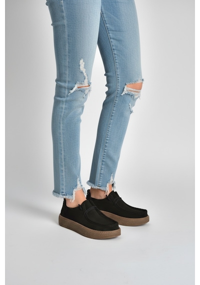 Fox Shoes V944092701 Siyah Hakiki Deri Nubuk Günlük Ayakkabı Siyah