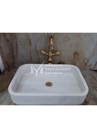 Grili Beyaz Mermer Oval Köşe Dikdörtgen Lavabo